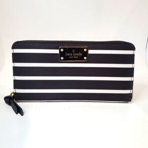 Kate Spade Neda Wilson Road French Black Multi Stripe Zip Wallet.